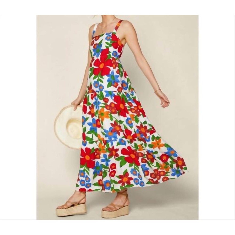 Skies Are Blue Floral Maxi Dress Womens Medium Multi Tiered Smocked 97912DL